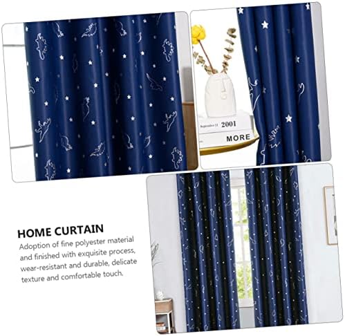 1 Pair Adorable Dinosaur Printed Curtains for Home Navy Blue