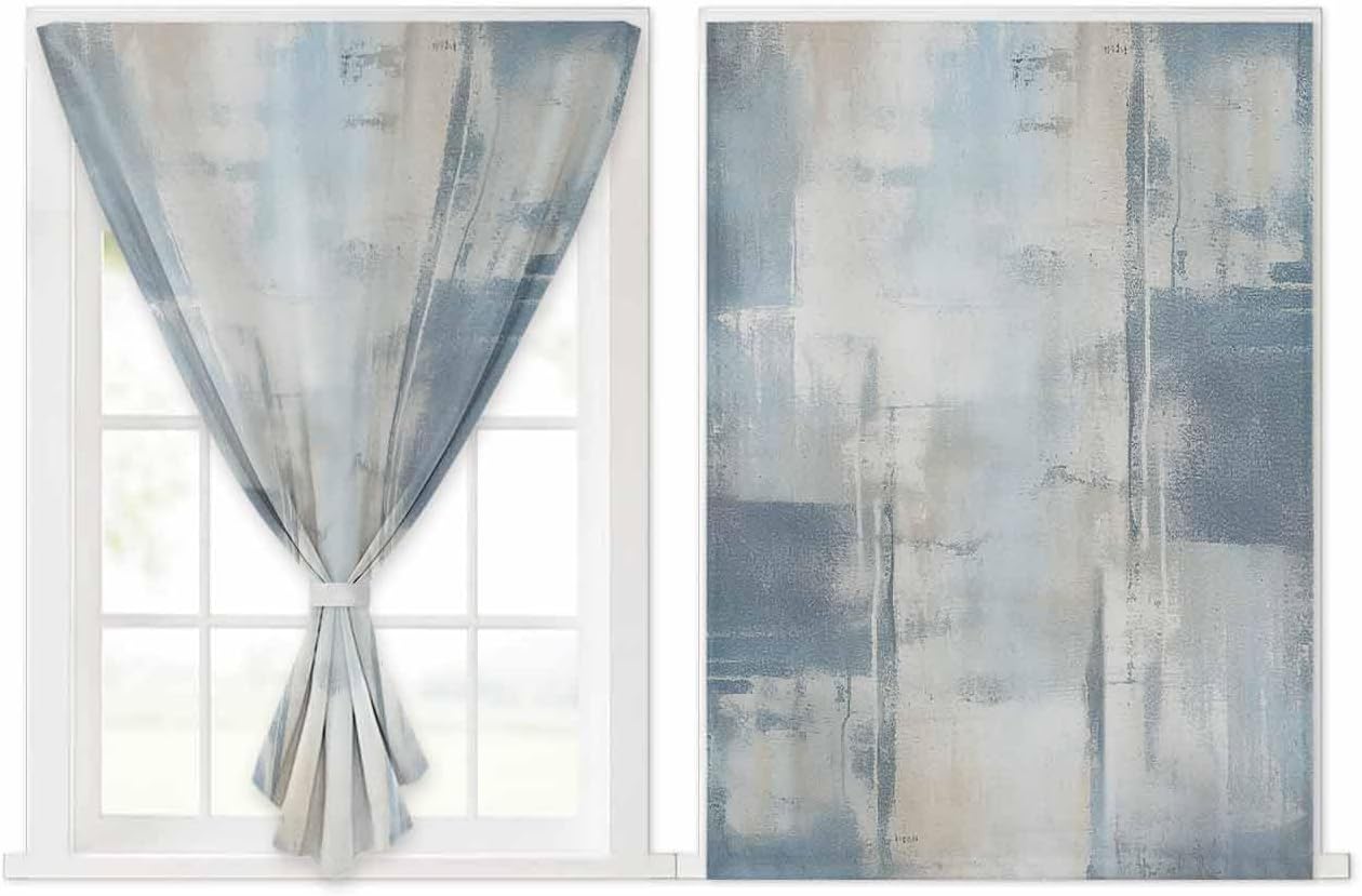 Yomandocix Blue Beige Self Adhesive Portable Curtains for Windows