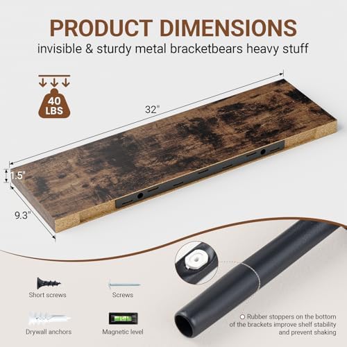 32 Inch Floating Shelf Set of 2 Rustic Brown