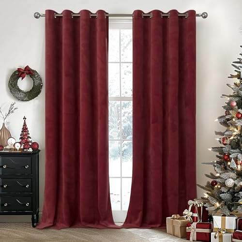 YoungsTex Burgundy Velvet Curtain Panels 52x108 Inch 2 Panels