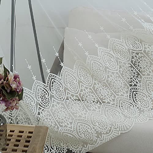 Iuokuby White Semi Line Sheer Curtains 2 Panels