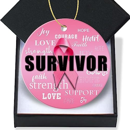 XIAGEANA Breast Cancer Awareness Pink Ribbon Hanging Ornament - 3 Inch Ceramic