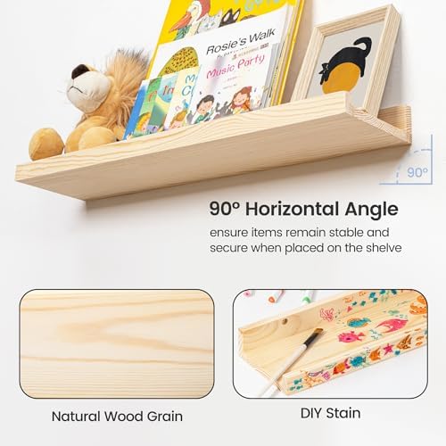 Picture Ledge Shelf for Wall 36 Inch Solid Pine Wood 2 Pack