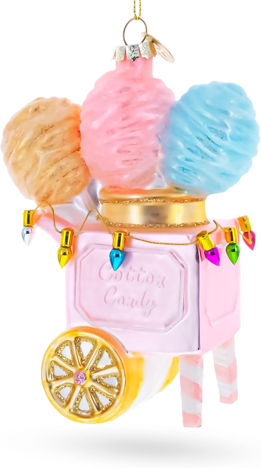 Cotton Candy Cart Blown Glass Christmas Ornament 1