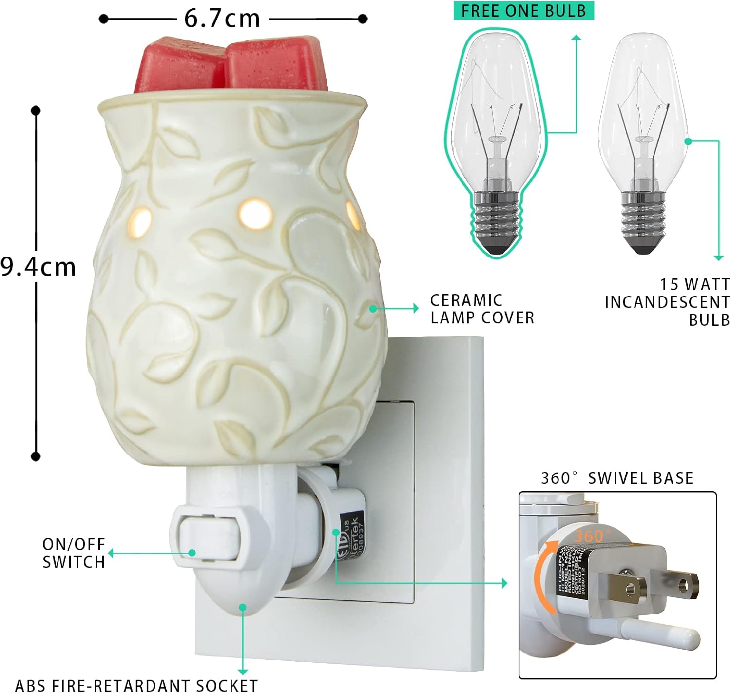 STAR MOON Candle Warmer with Ivy Bas-Relief Design