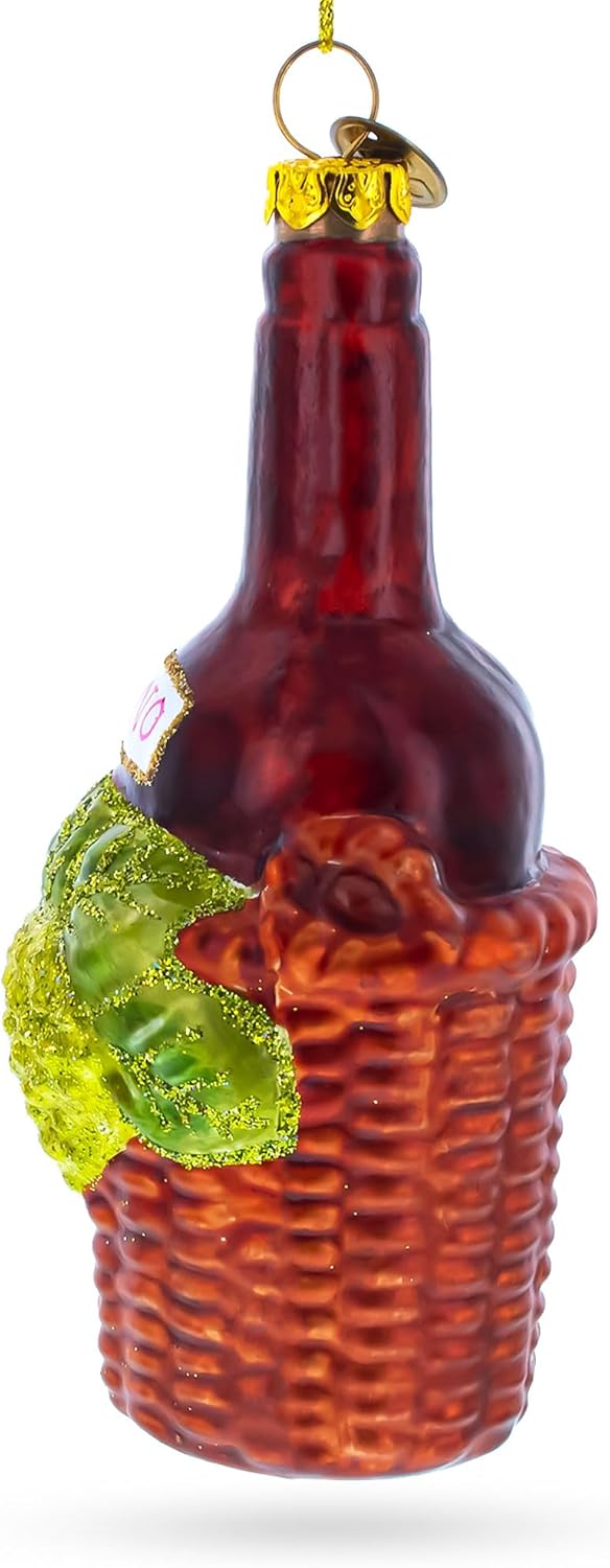 Red Wine Bottle Blown Glass Christmas Ornament 1