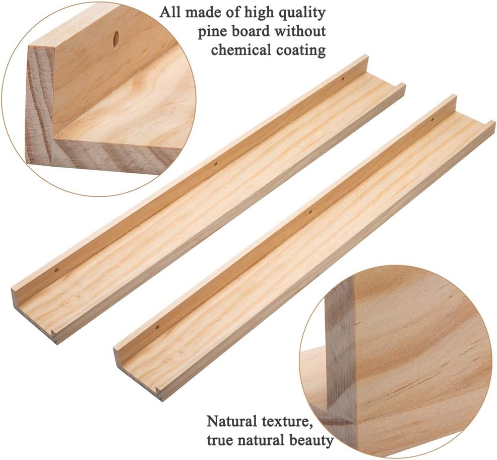 AZSKY Floating Shelves Set of 2 Natural Wood Wall Shelves