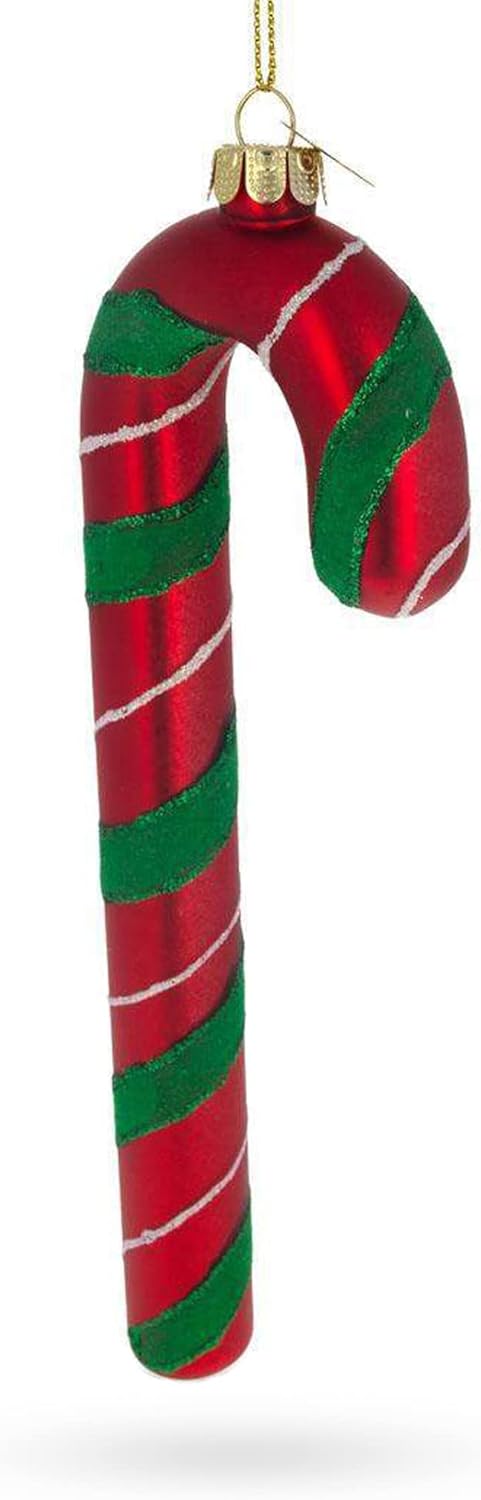 Festive Striped Candy Cane Glass Christmas Ornament