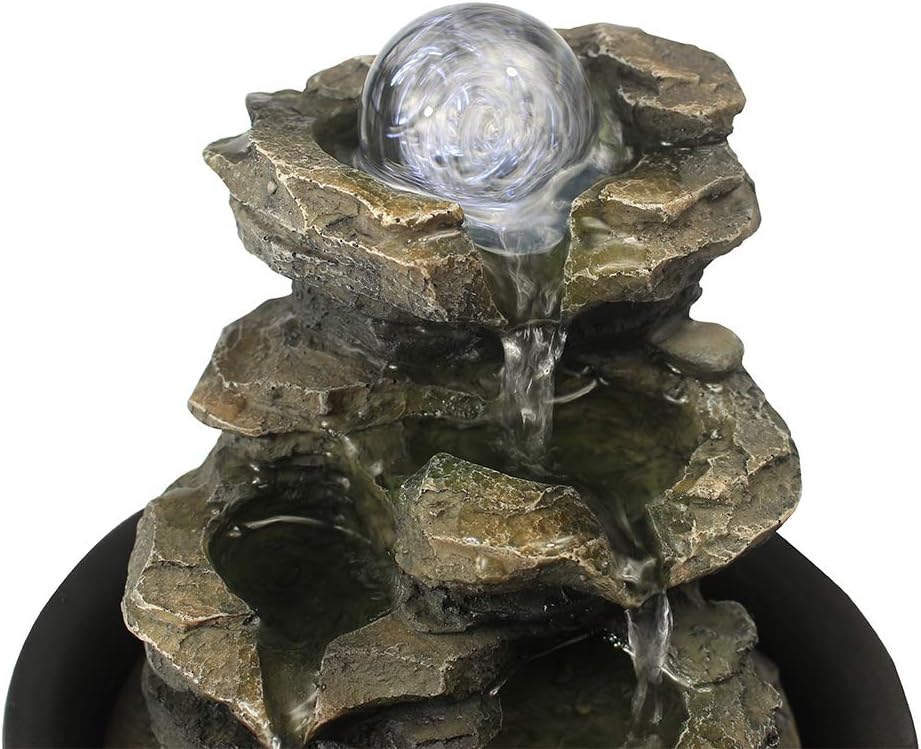 BBabe Spinning Orb Rock Cascade Tabletop Fountain with LED Light
