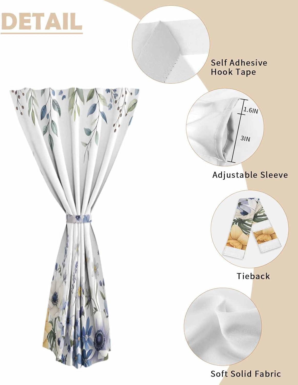 Yomandocix Eucalyptus Self Adhesive Curtains 52x84 Inches