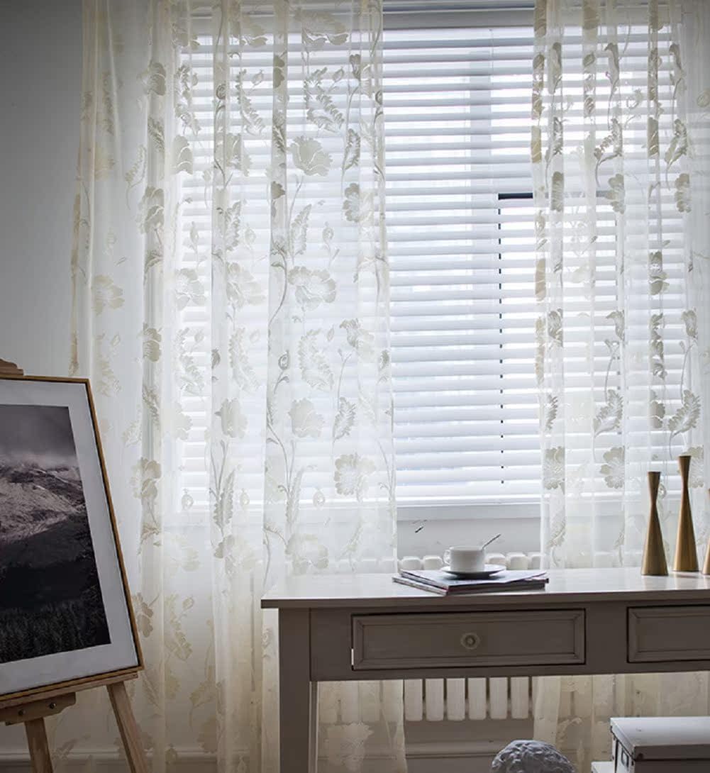 Iuokuby Retro Flower Jacquard Sheer Curtains Panel