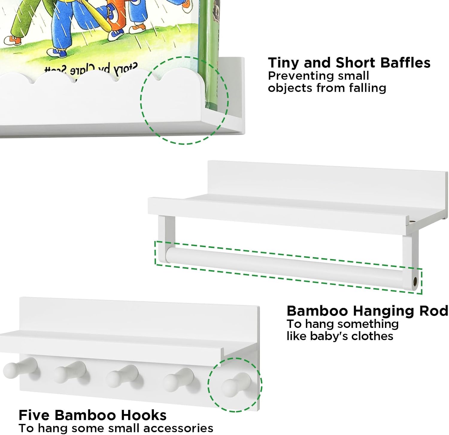 Ollieroo Set of Four Floating Bamboo Bookshelves for Wall