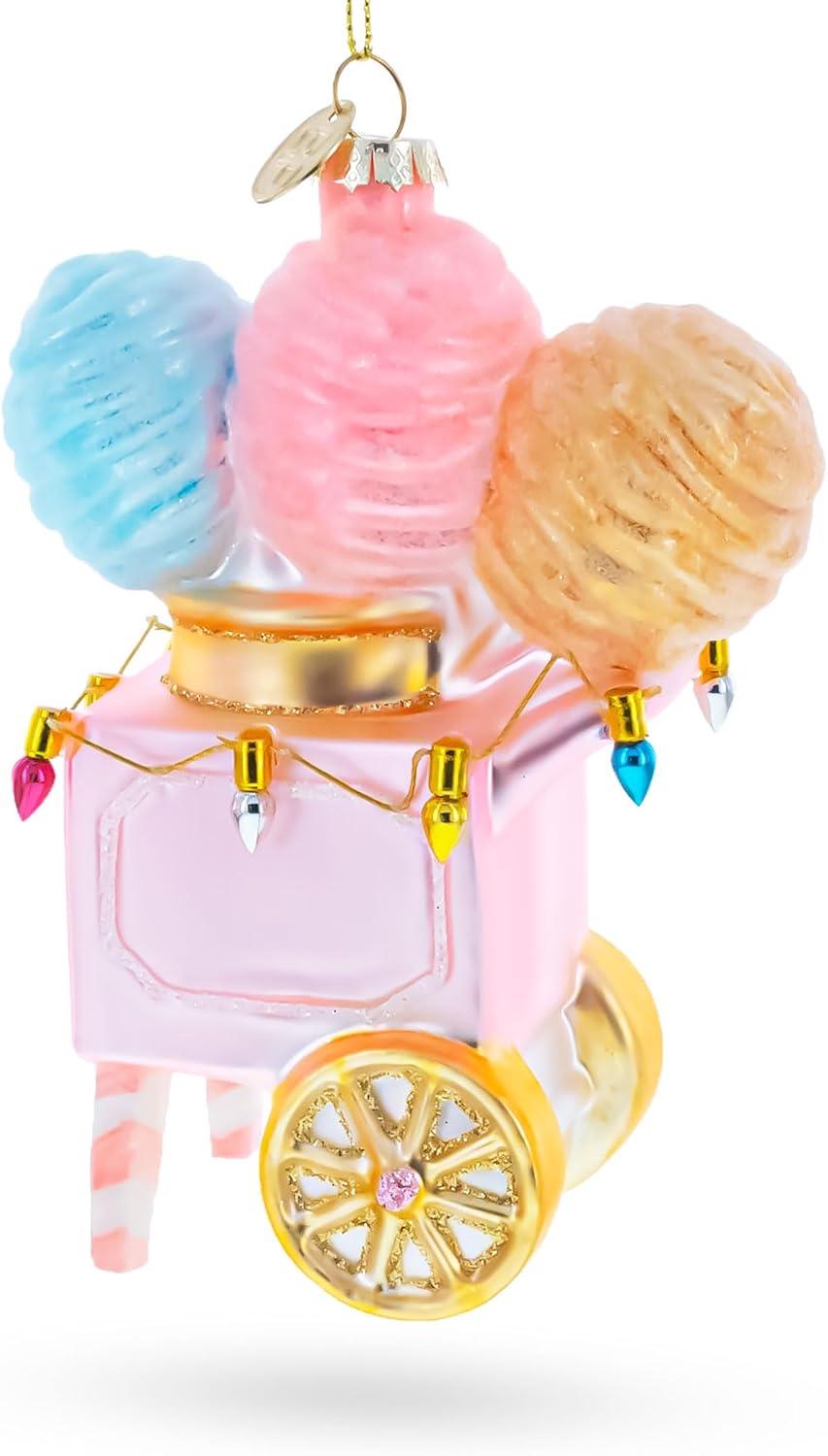 Cotton Candy Cart Blown Glass Christmas Ornament 1