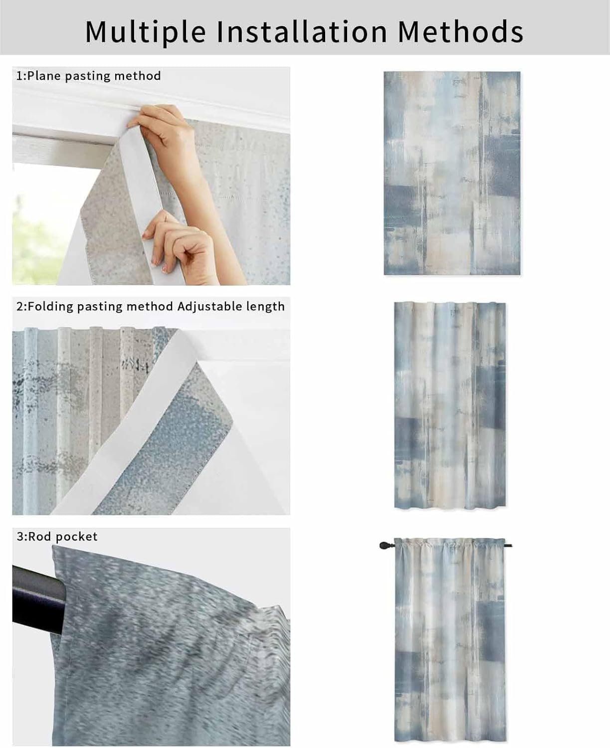 Yomandocix Blue Beige Self Adhesive Portable Curtains for Windows