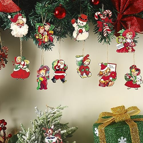 24 Pcs Christmas Wood Hanging Ornaments