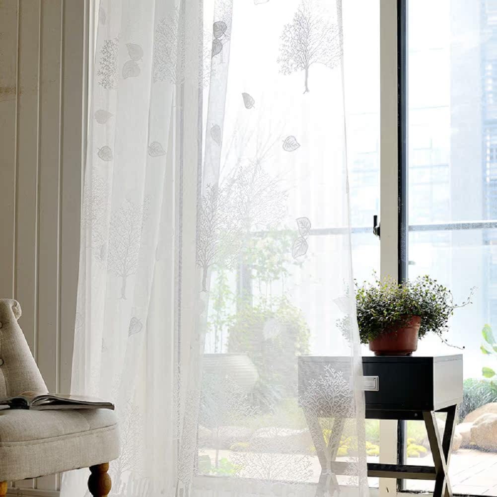 Iuokuby European Style Lucky Tree Curtains 1 Panel 100x102 Inch White