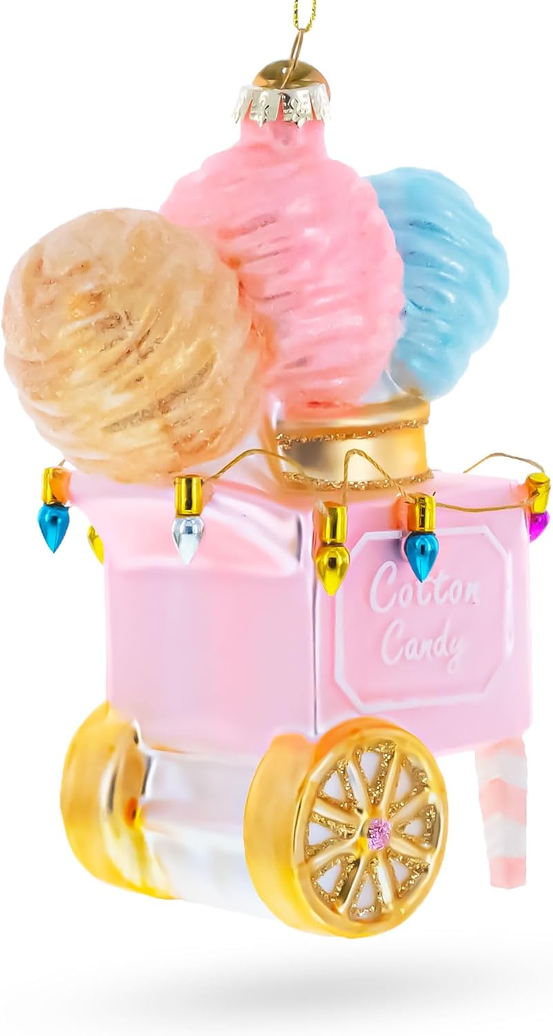 Cotton Candy Cart Blown Glass Christmas Ornament 1