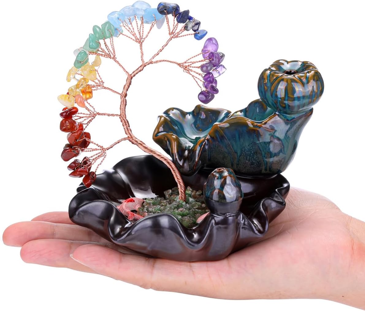 Jovivi Backflow Incense Burner with 7 Chakra Stones