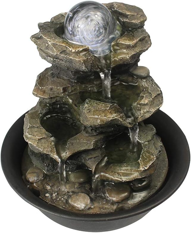 BBabe Spinning Orb Rock Cascade Tabletop Fountain with LED Light