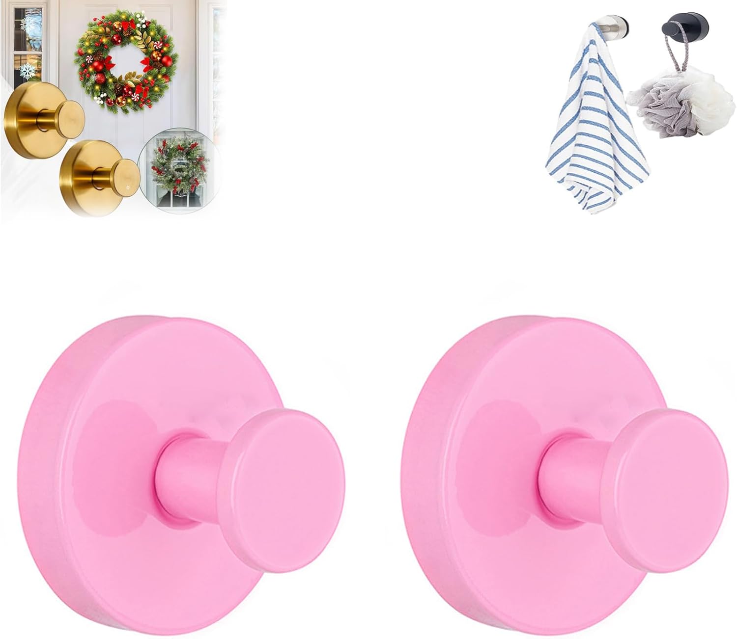 2025 Upgraded Suction Cup Hooks Pink Wreath Hanger for Front Door