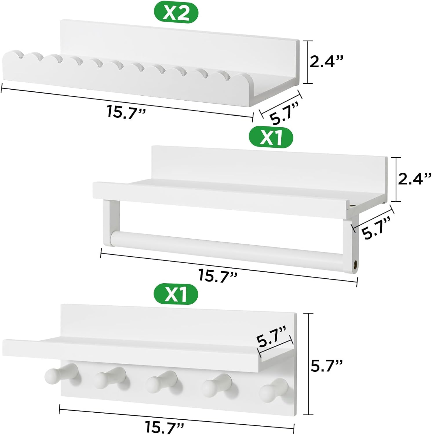 Ollieroo Set of Four Floating Bamboo Bookshelves for Wall