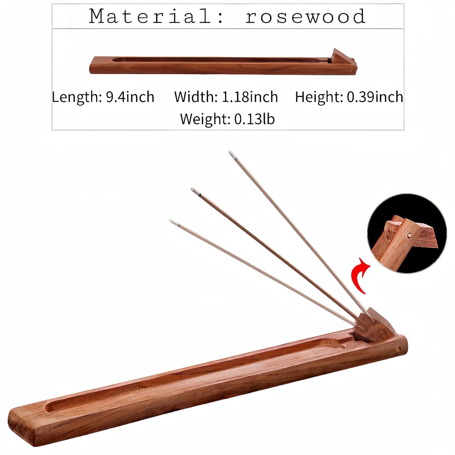 Wood Incense Holder with Adjustable Angle and Ash Catcher