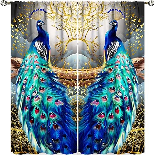 Peacock Curtains with Golden Butterfly Design