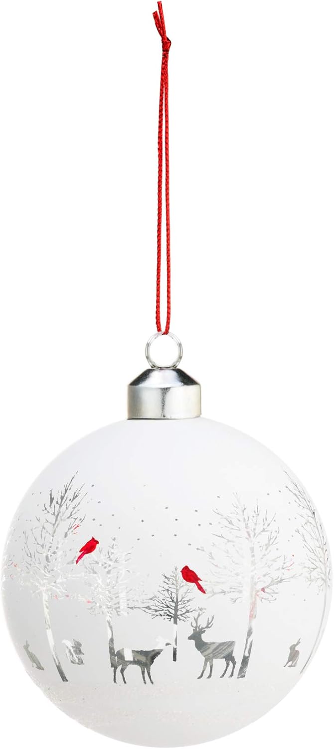 DEMDACO Winter Deer Scene White Blown Glass Ornament