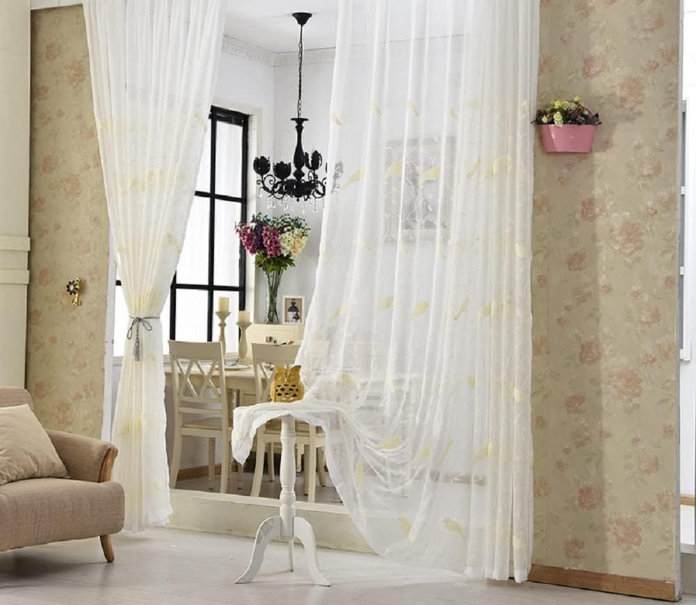 White Bridal Pattern Embroidered Semi Sheer Curtain Panel