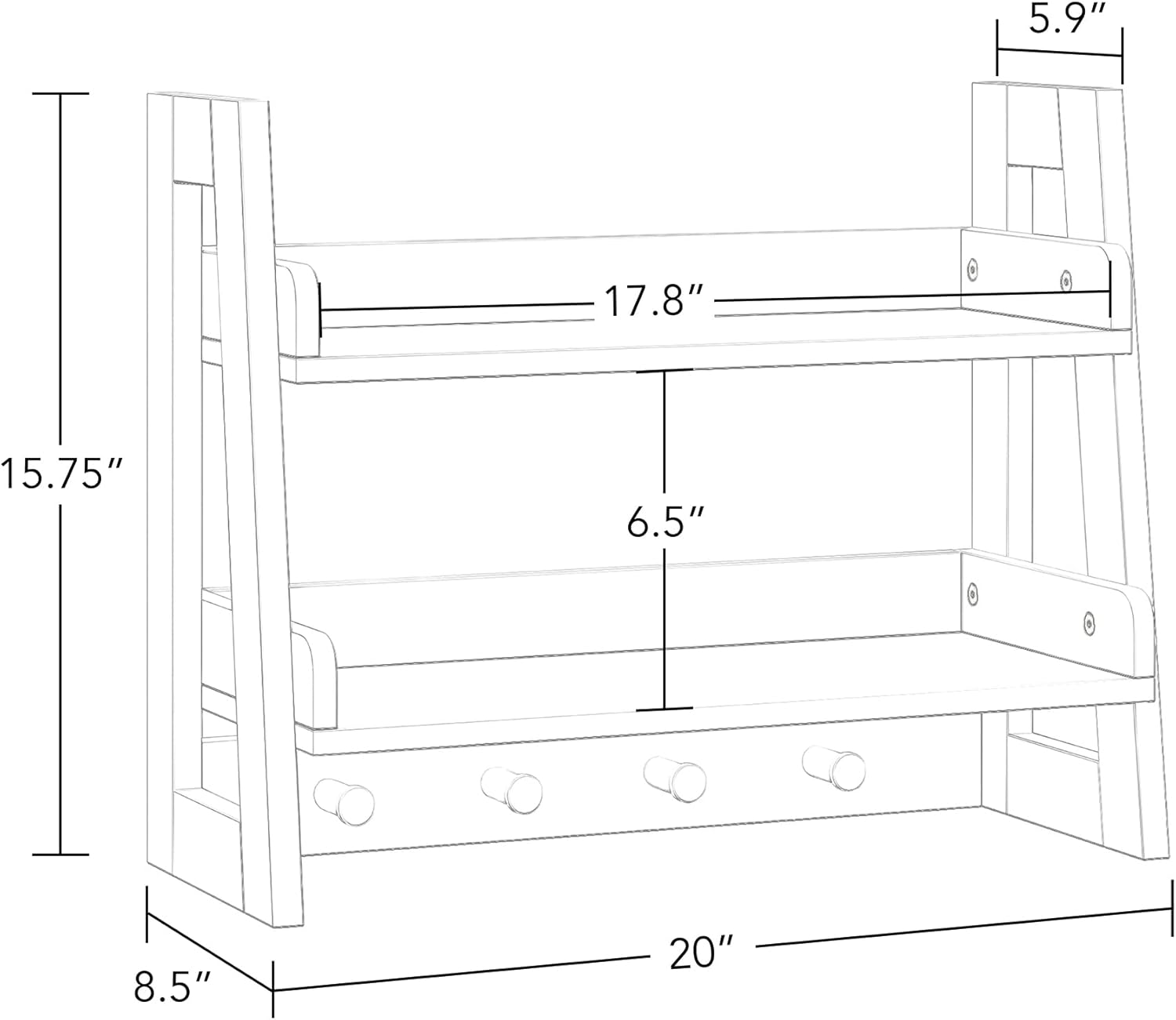 RiverRidge Kids 2-Tier Wall Shelf with Hooks