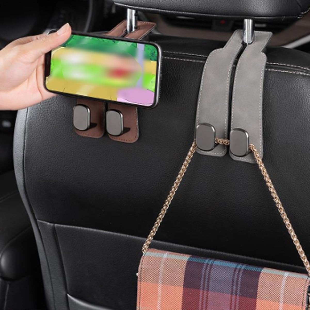 Twinhook Leather Car Headrest Hangers Brown 2pcs