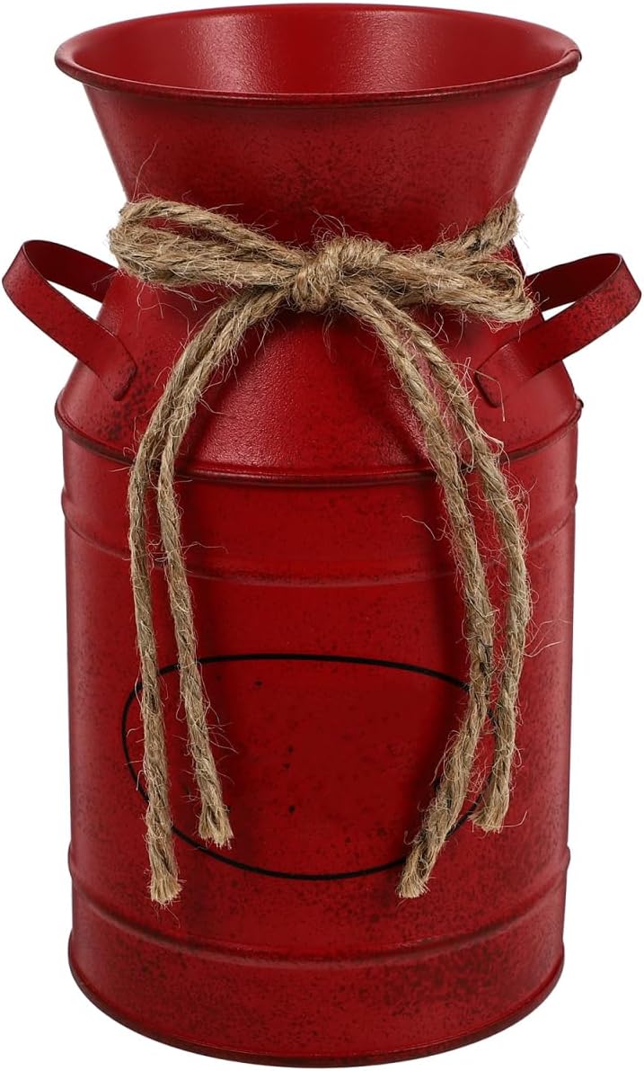 VOSAREA Red Galvanized Flower Bucket for Decor
