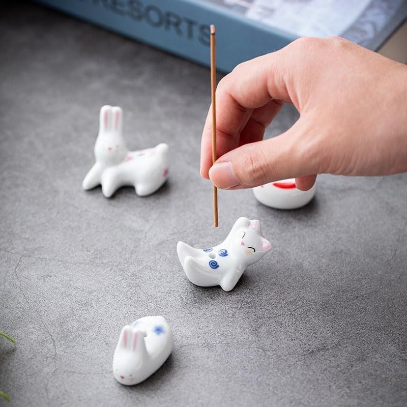 4Pcs Rabbit Cat Incense Holder Cute White Animal Home Decor