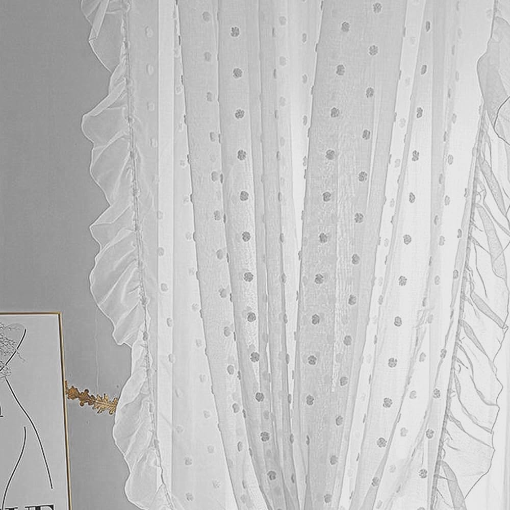 Gxi White Sheer Pompom Curtains for Large Bay Windows 1 Panel