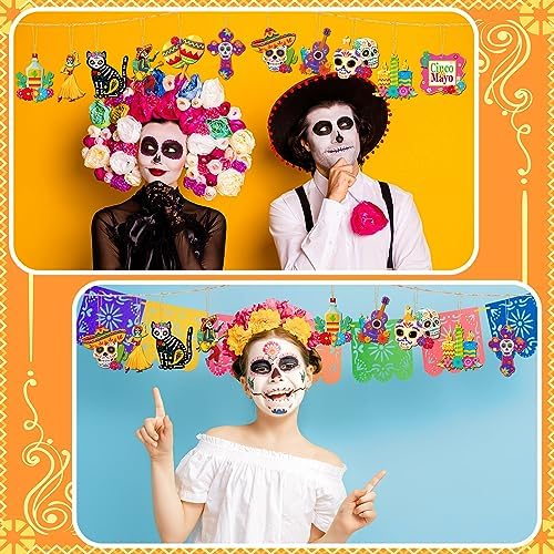 Soaoo 36 Pcs Day of the Dead Wooden Ornaments