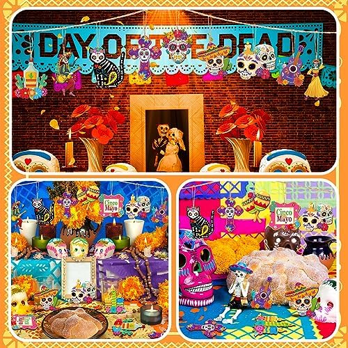 Soaoo 36 Pcs Day of the Dead Wooden Ornaments