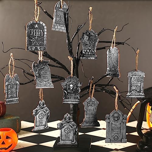 Huwena 36 Pcs Halloween Wooden Hanging Ornaments Set