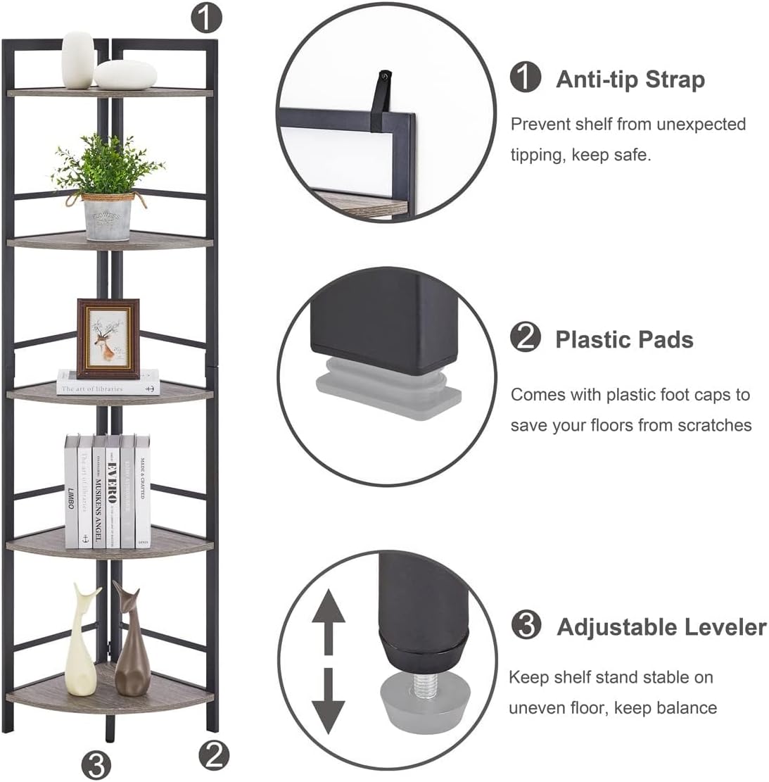 BON AUGURE 5 Tier Corner Bookshelf Stand