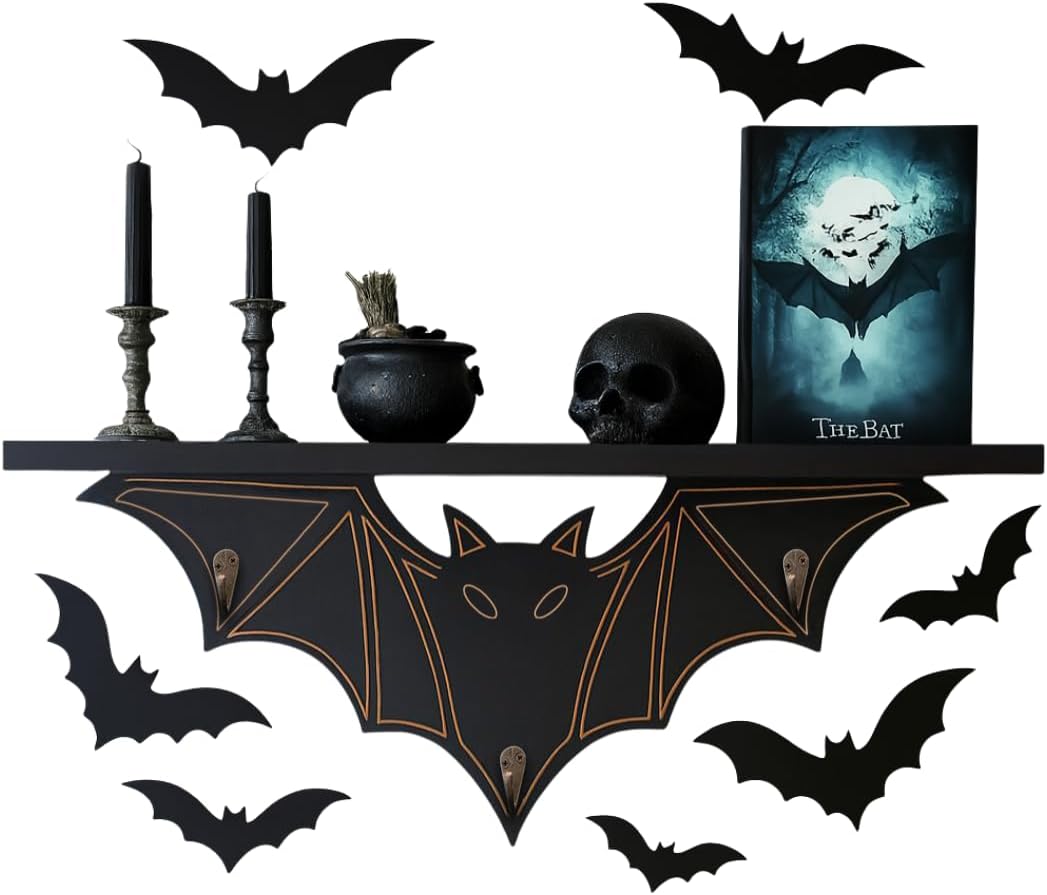 Gothic Bat Shelf Wall Decor with Hooks