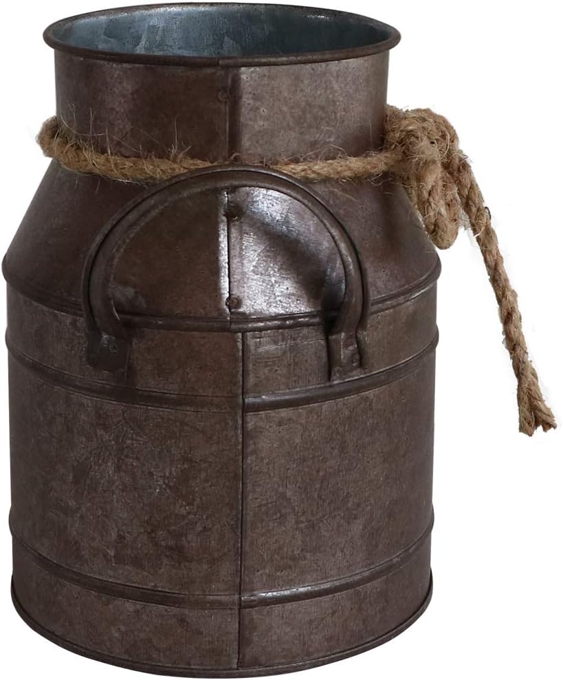 HyFanStr Rustic Metal Flower Vase with Distressed Paint