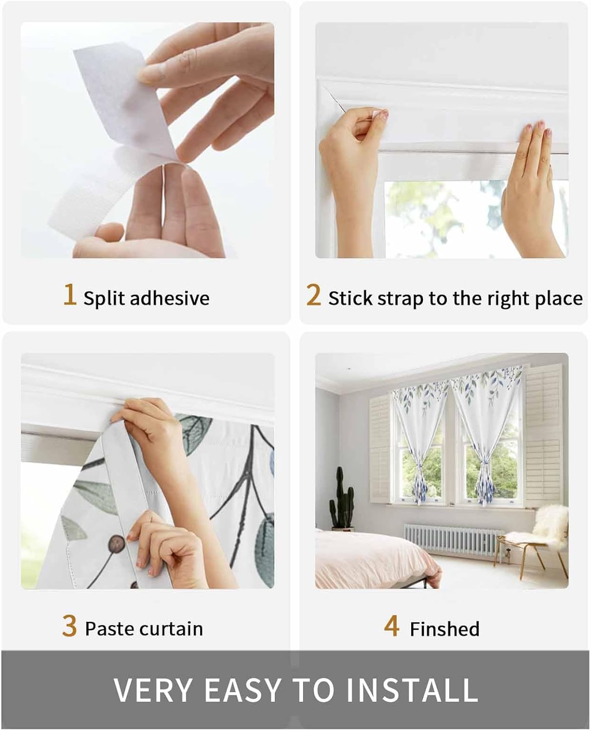 Yomandocix Eucalyptus Self Adhesive Curtains 52x84 Inches