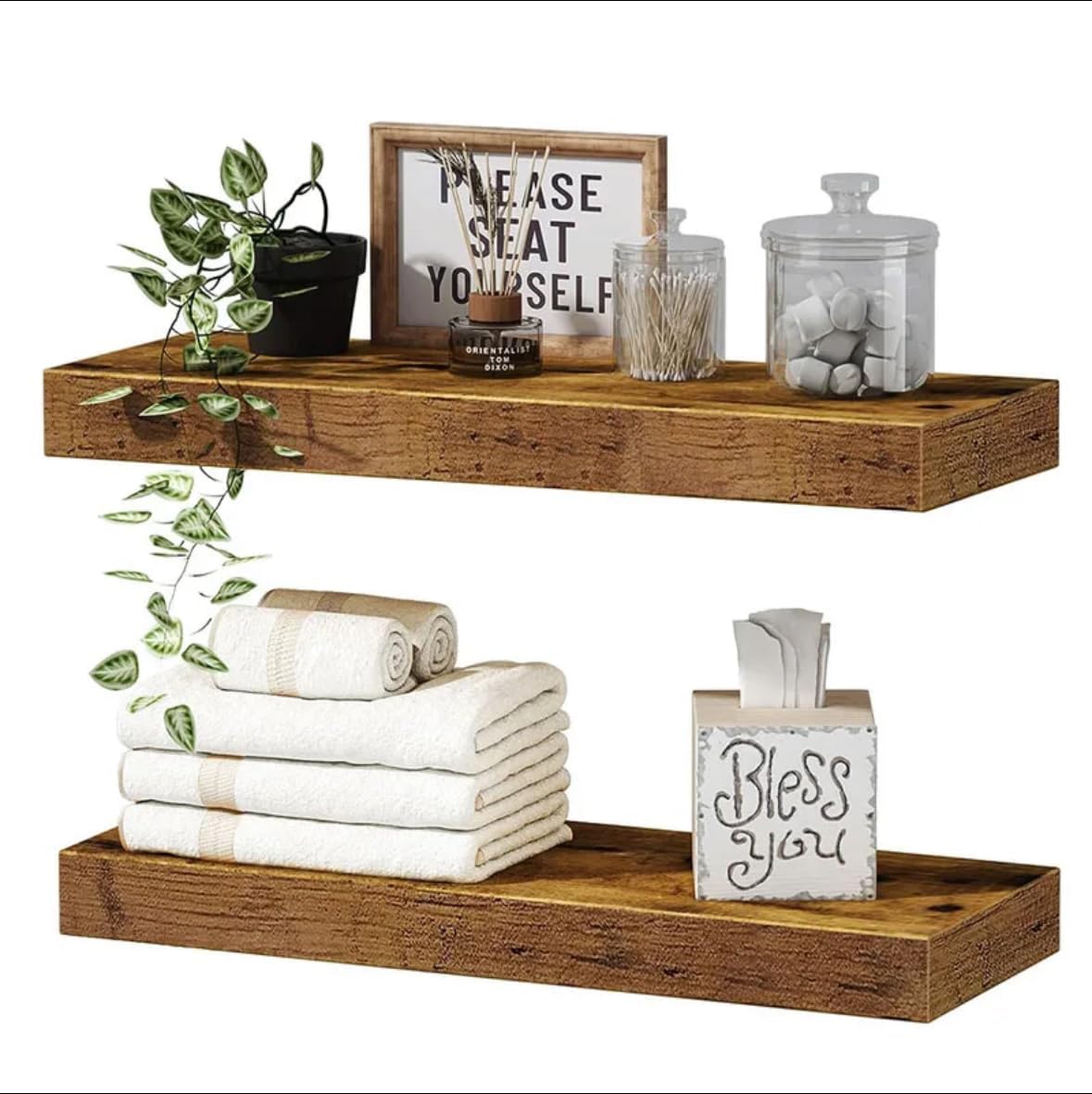 Just Like This Set of 2 Rustic Floating Wood Shelves