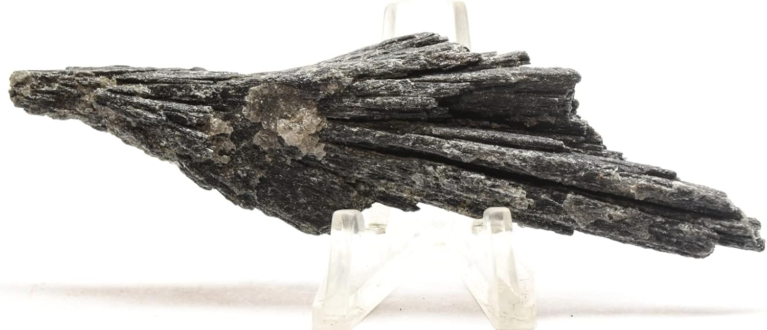100mm Black Kyanite Feather Blades with Clear Mica Cluster - Brazil