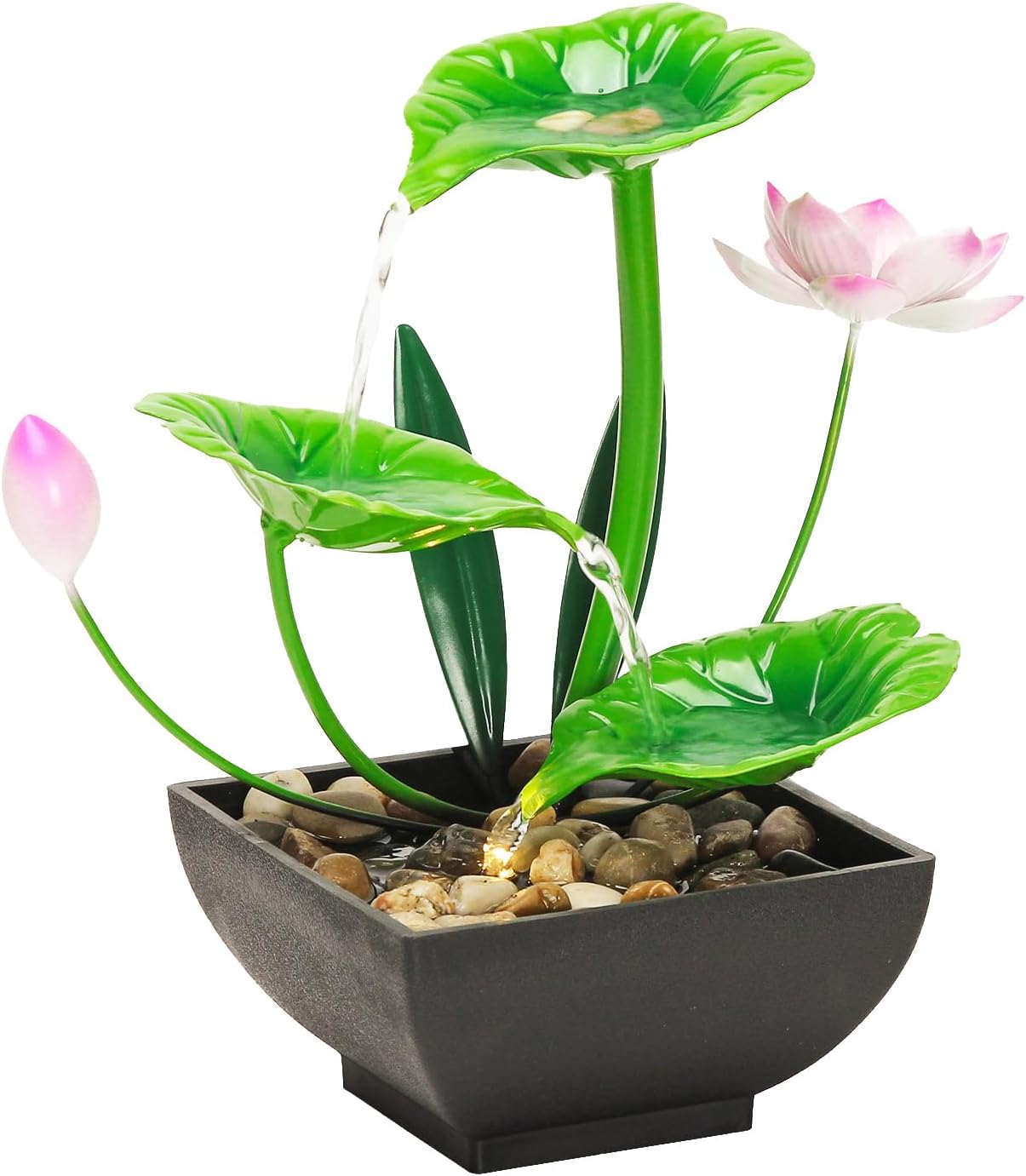 YOQUATE 3-Tier Tabletop Water Fountain with Lotus Design Green