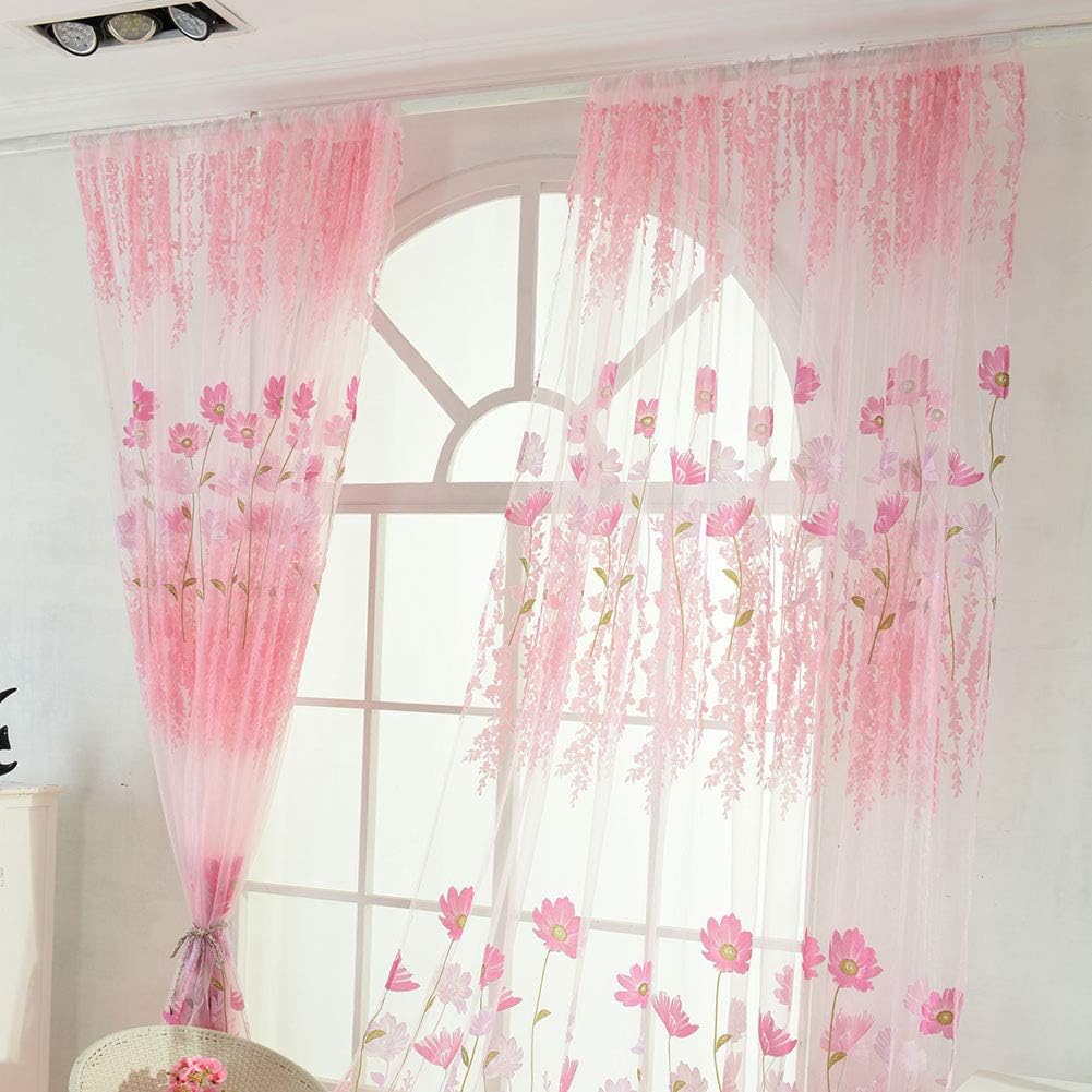 Tulle Voile Curtain with Floral Pattern for Bedroom and Living Room