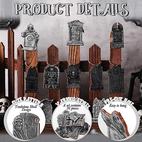 Huwena 36 Pcs Halloween Wooden Hanging Ornaments Set