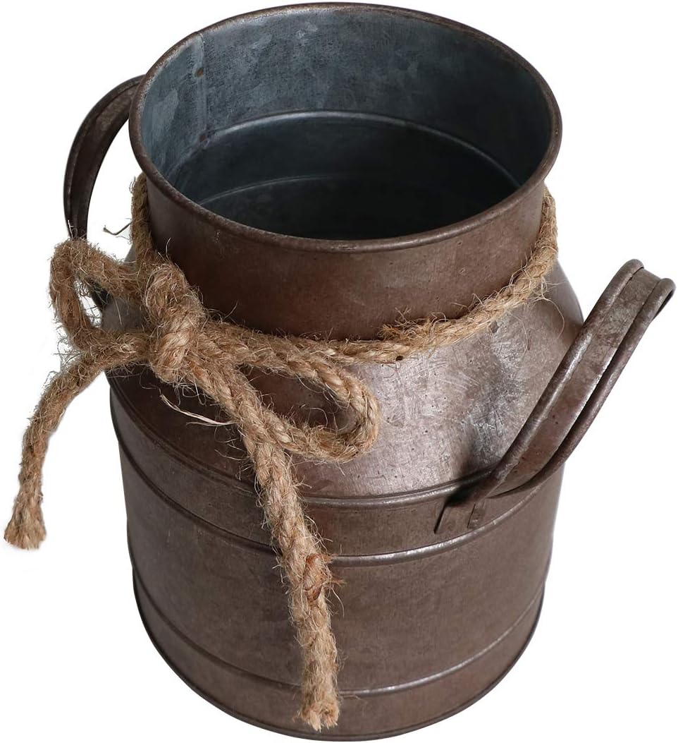 HyFanStr Rustic Metal Flower Vase with Distressed Paint