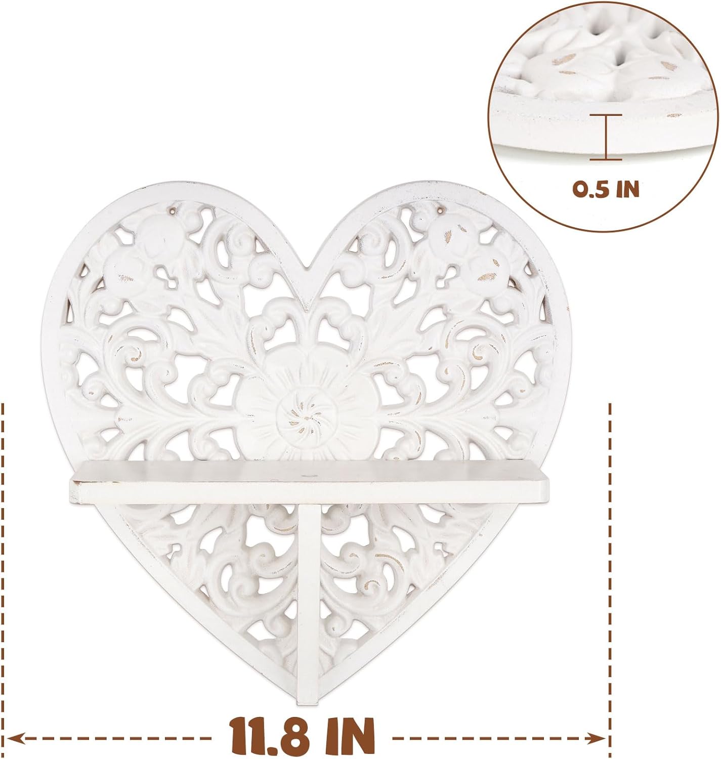 Rustic Heart-Shaped Floating Shelf with Hooks