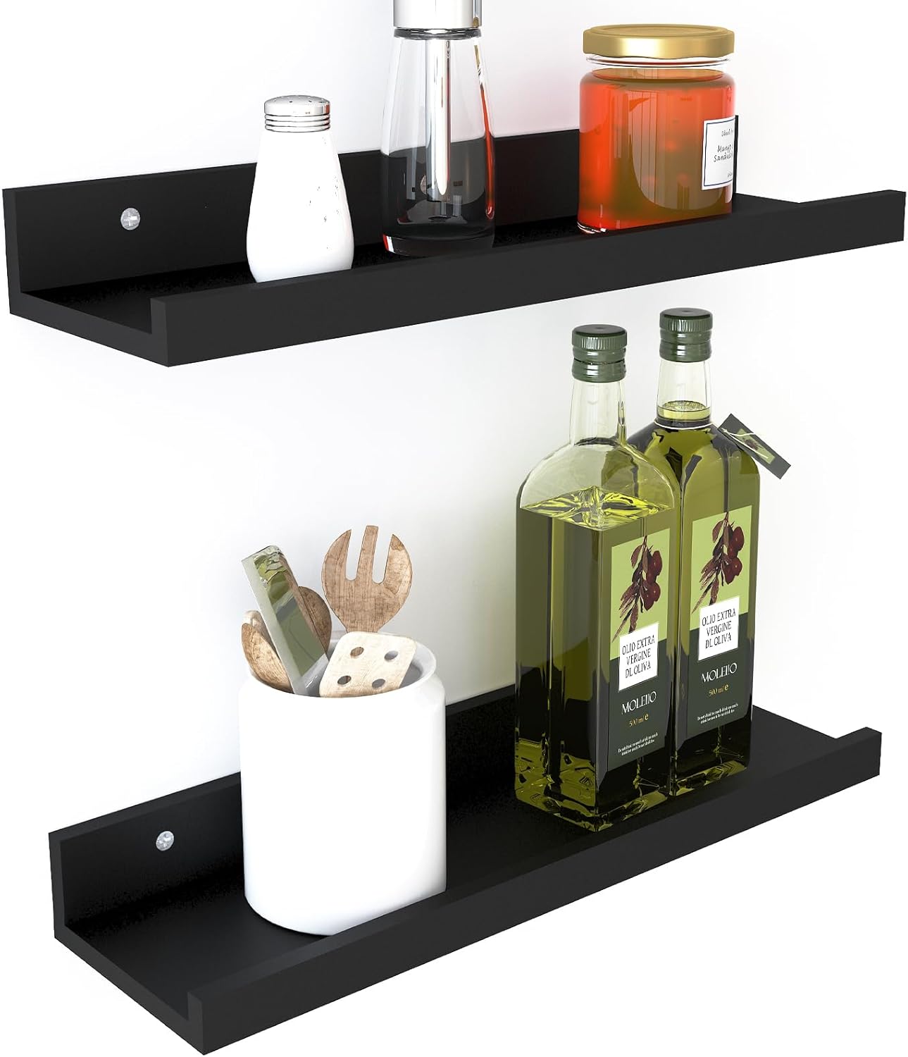 Sholramo Wall Floating Shelves Set of 2 Modern Black Storage Display