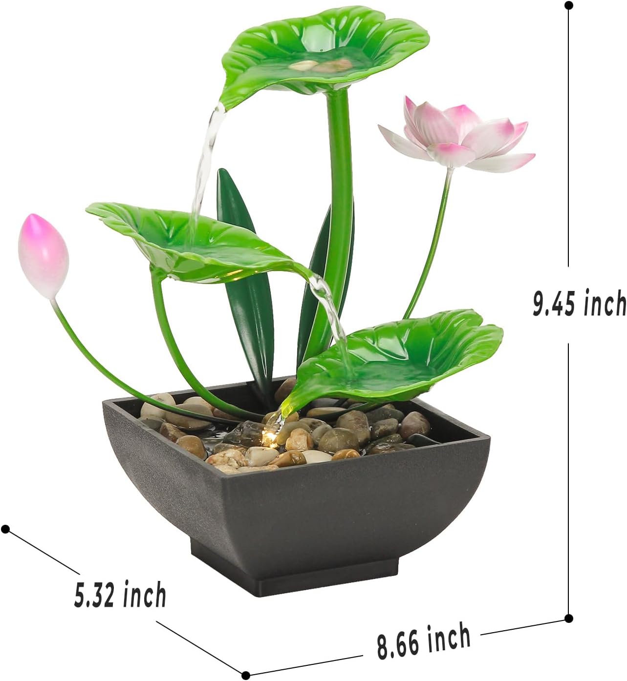 YOQUATE 3-Tier Tabletop Water Fountain with Lotus Design Green